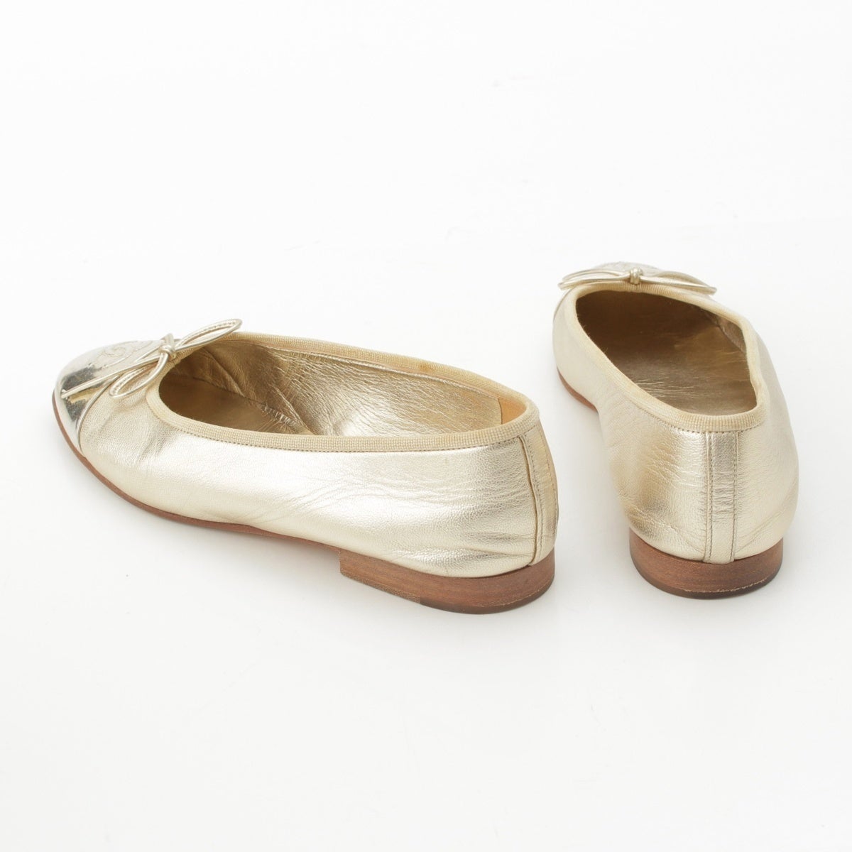 未使用 CHANEL バレリーナ BALLERINA 37 ゴールド ココマーク シャネル バレリーナ BALLERINA レザー バイカラー ラメ ココマーク