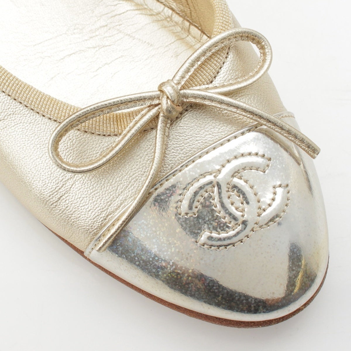 シャネル バレリーナ BALLERINA レザー バイカラー ラメ ココマーク