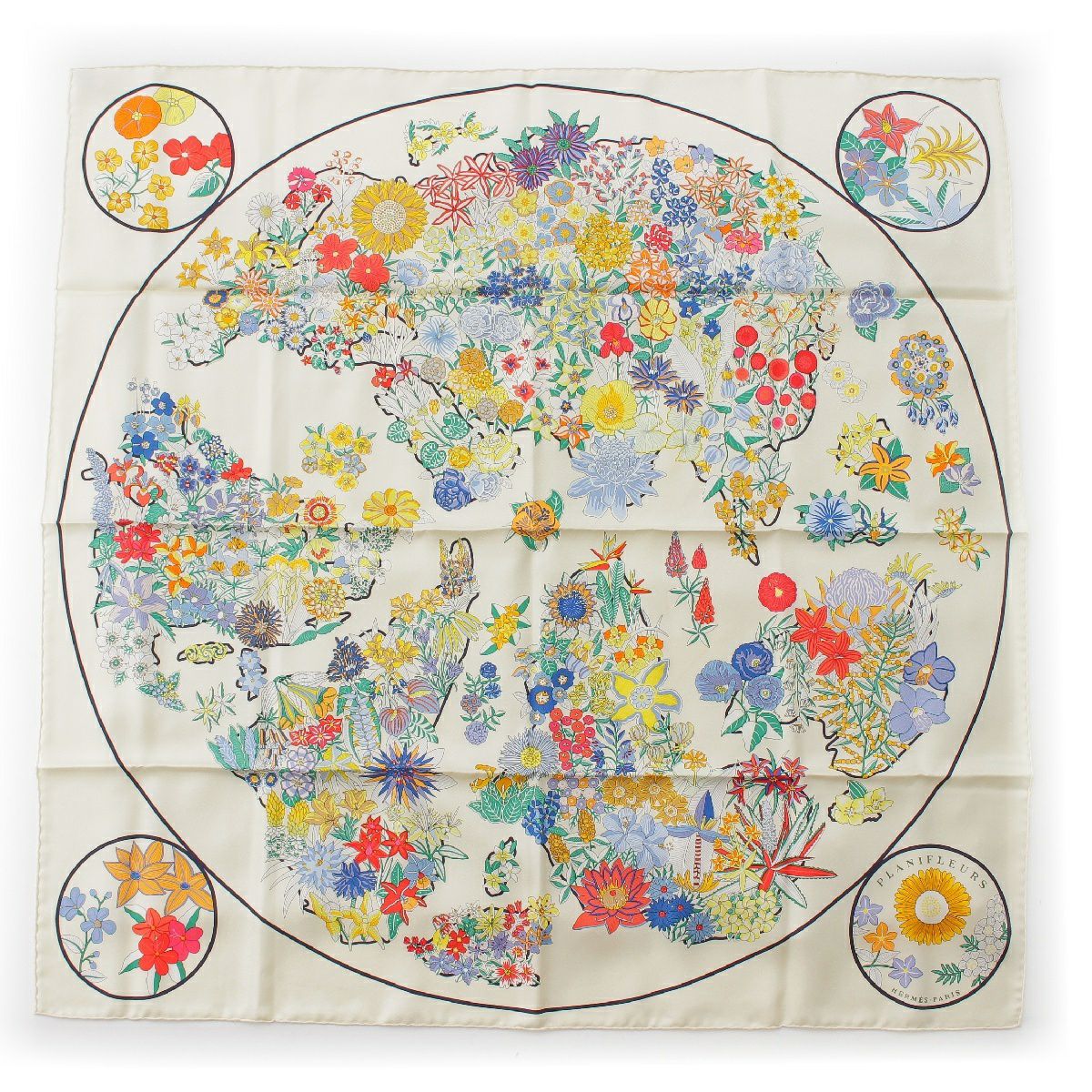 エルメス 24年 カレ90 シルク PLANIFLEURS プラニフルール スカーフ