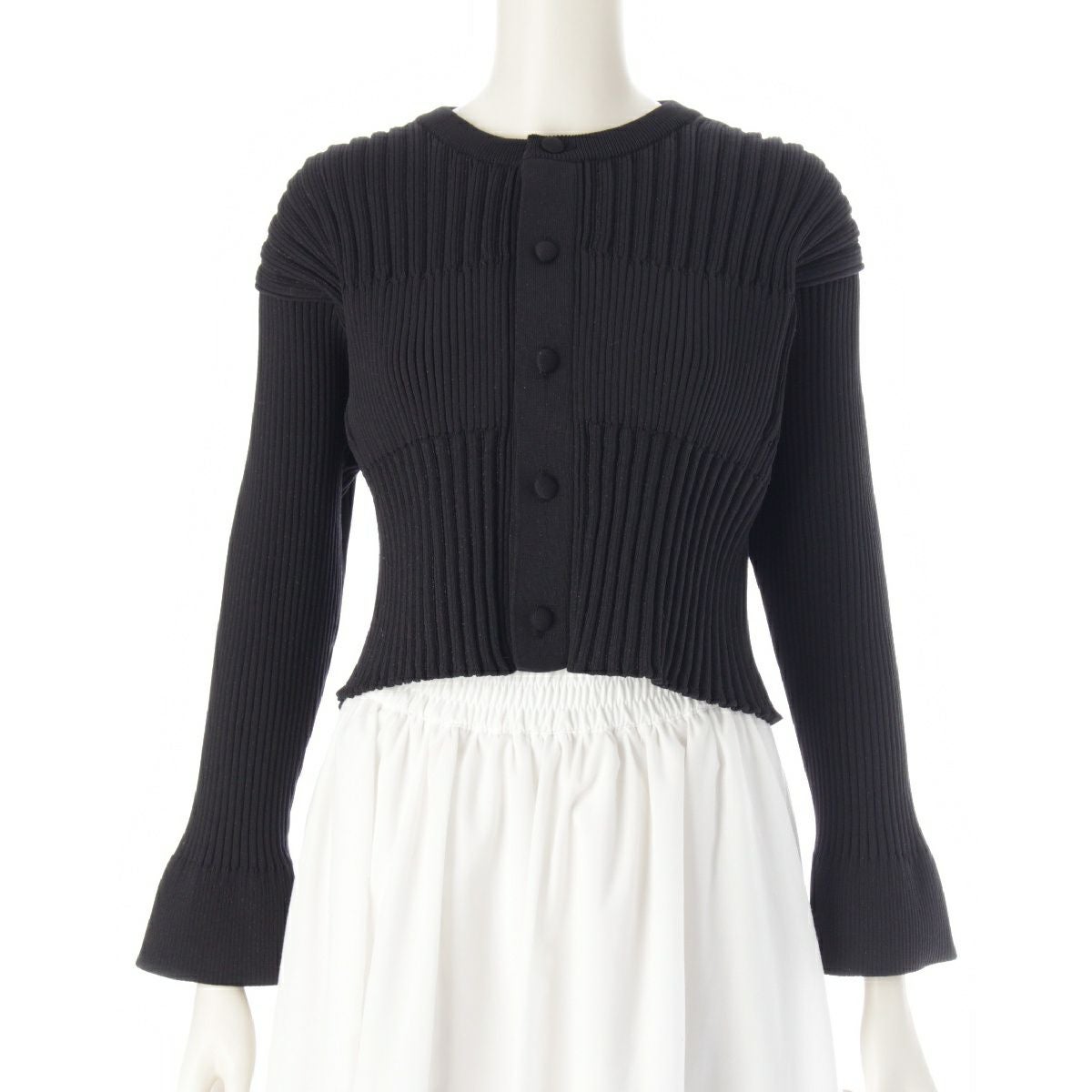 美品 CFCL シーエフシーエル FLUTED GLITTER COLLARLESS SHIRT CARDIGAN カーディガン CF008KE067 サイズ1 ブラック レディース 古着 中古 USED CFCL(シーエフシーエル)の通販 - Seltie セルティ