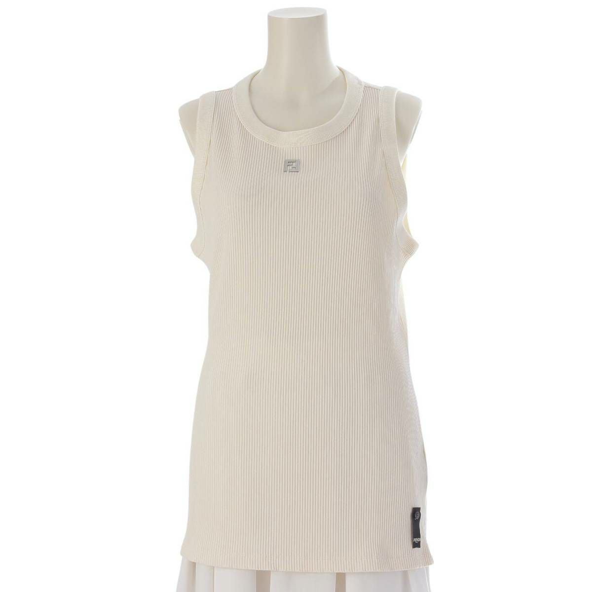 FENDI - フェンディ 24SS FFロゴ リブ タンクトップ トップス カットソー FY1297 ホワイト シルバー XL【中古】 フェンディ 24SS FFロゴ リブ タンクトップ トップス カットソー
