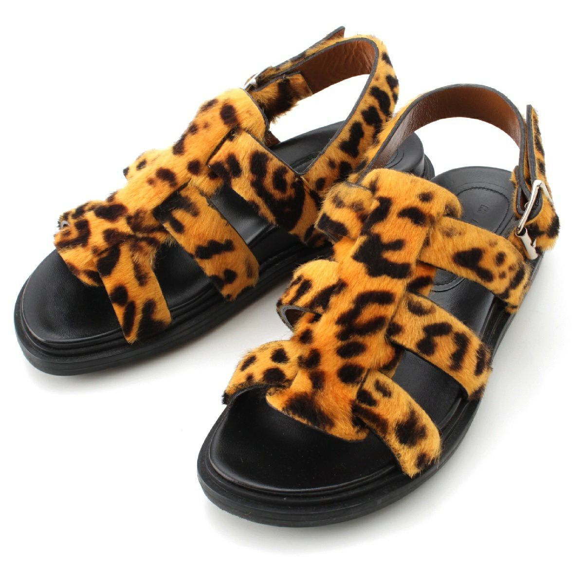 MARNI マルニ フスベット ハラコ サンダル 38 マルニ ハラコ レオパード フスベット サンダル シューズ イエロー 37