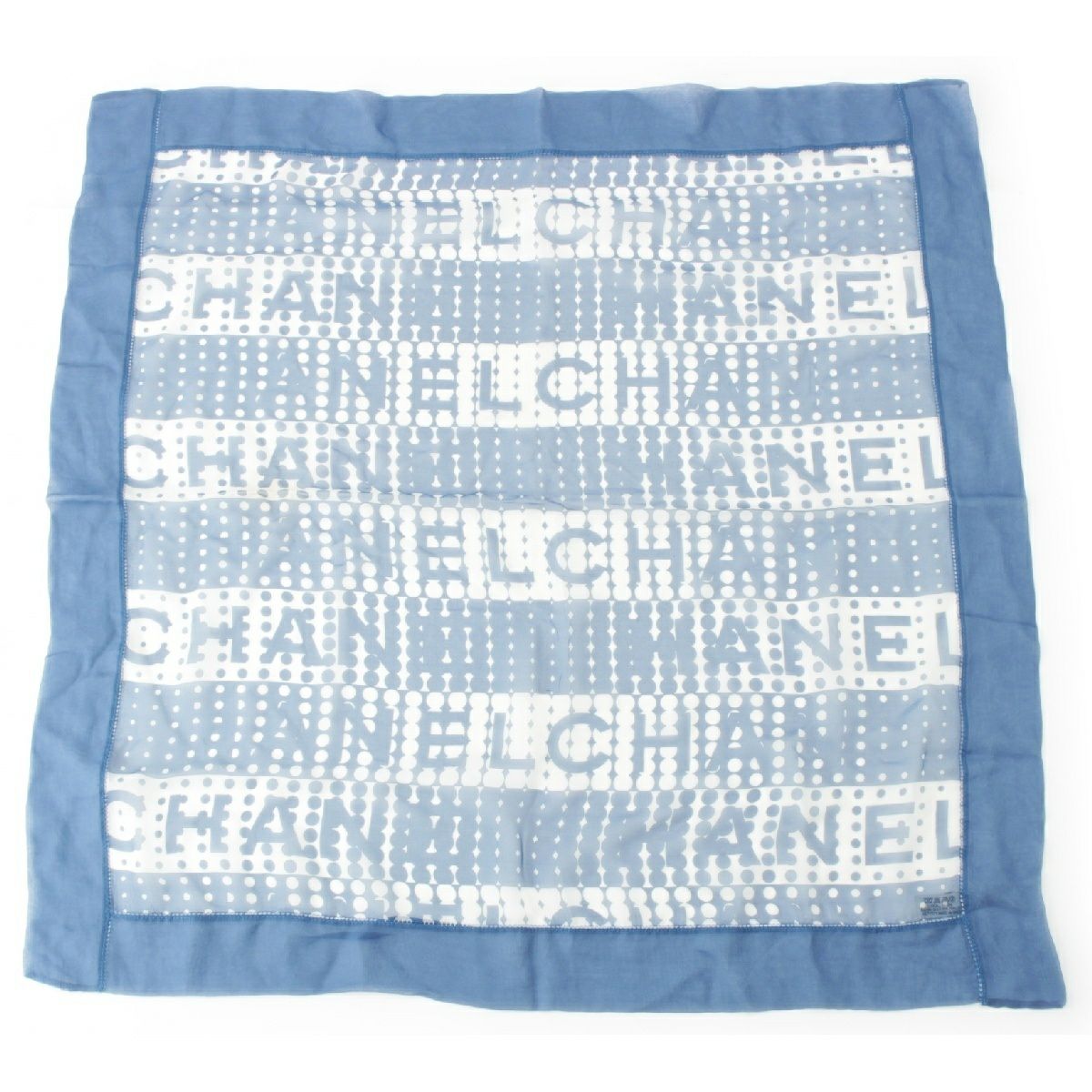 シャネル シルク ロゴ シースルー スカーフ ハンカチ ブルー | 中古