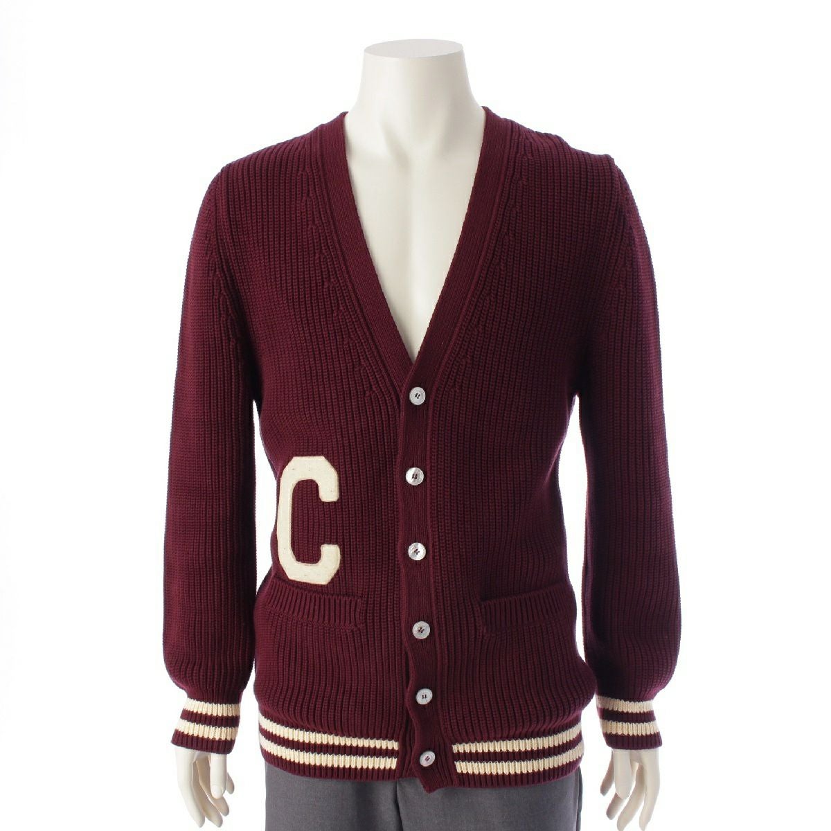 セリーヌ 23AW エディスリマン コットン ロゴ カレッジ Vネック ニット