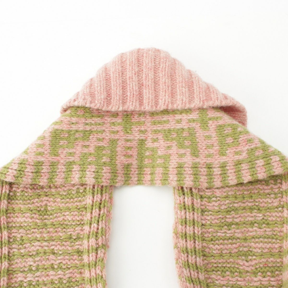 DRIES VAN NOTEN ドリスヴァンノッテン ピンクベージュ マフラー ドリスヴァンノッテン ウール ニット マフラー 襟付き 総柄 ピンク