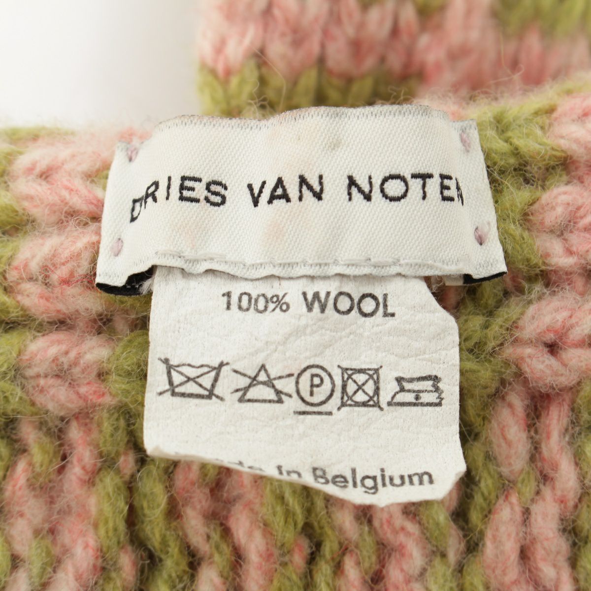 DRIES VAN NOTEN ドリスヴァンノッテン ピンクベージュ マフラー ドリスヴァンノッテン ウール ニット マフラー 襟付き 総柄 ピンク