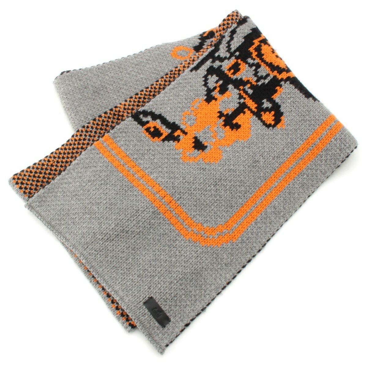 極美品 エルメス HERMES マフラー ストール BRIDES de GALA ブリッドドゥガラ ニット カシミヤ100％ レディース  グレー/オレンジ HERMES - 極美品 エルメス HERMES マフラー ストール BRIDES de GALA