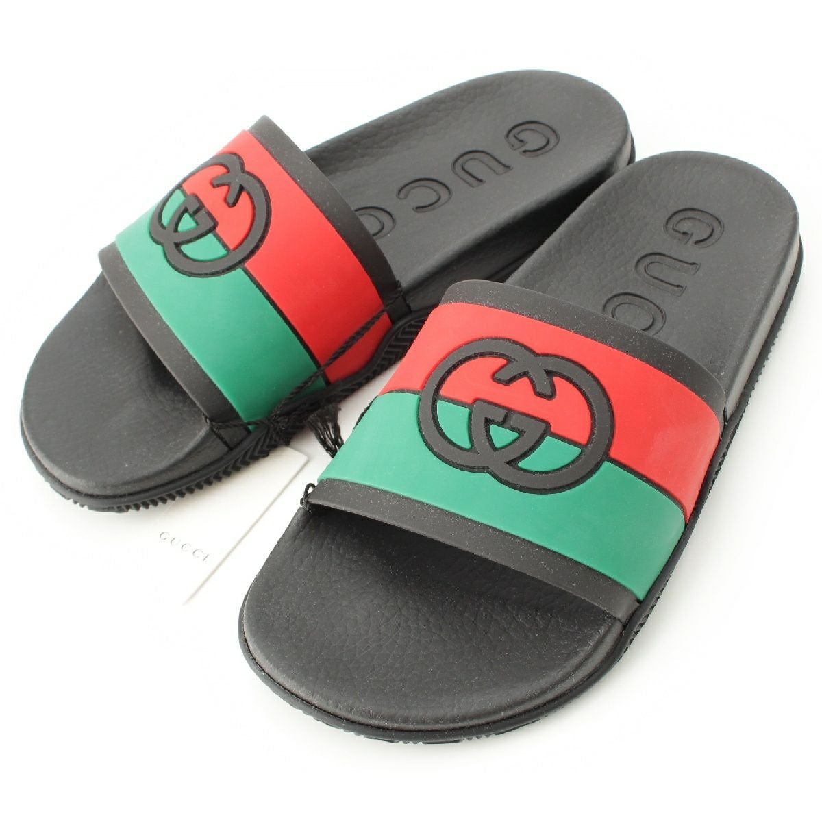 【未使用】GUCCI　ラバースライドサンダル　ウェブストライプ　メンズ グッチ ラバー スライド ロッキングG ウェブストライプ サンダル