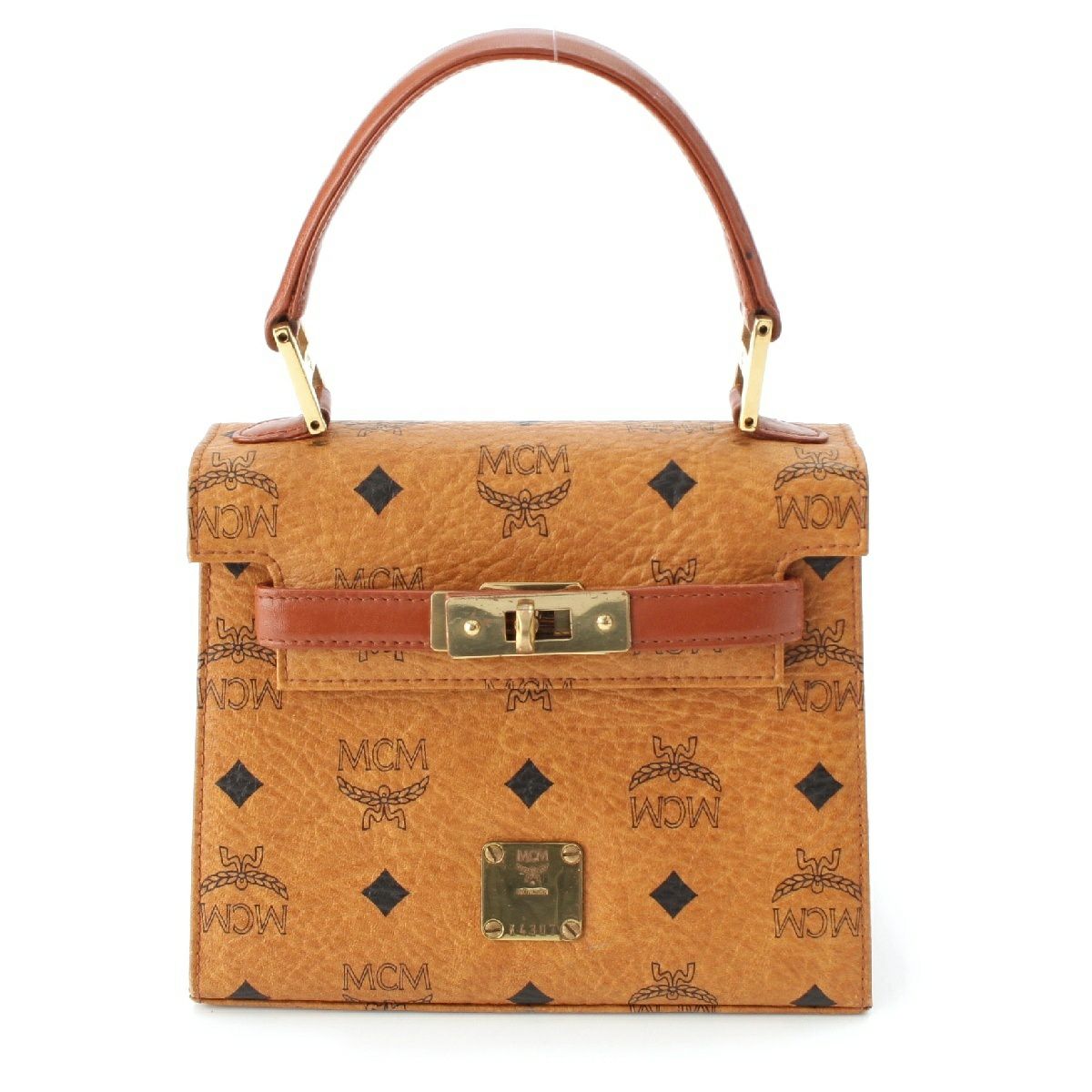 MCM レザー ハンドバッグ ヴィトセス柄 城南京 ホワイト ヴィンテージ