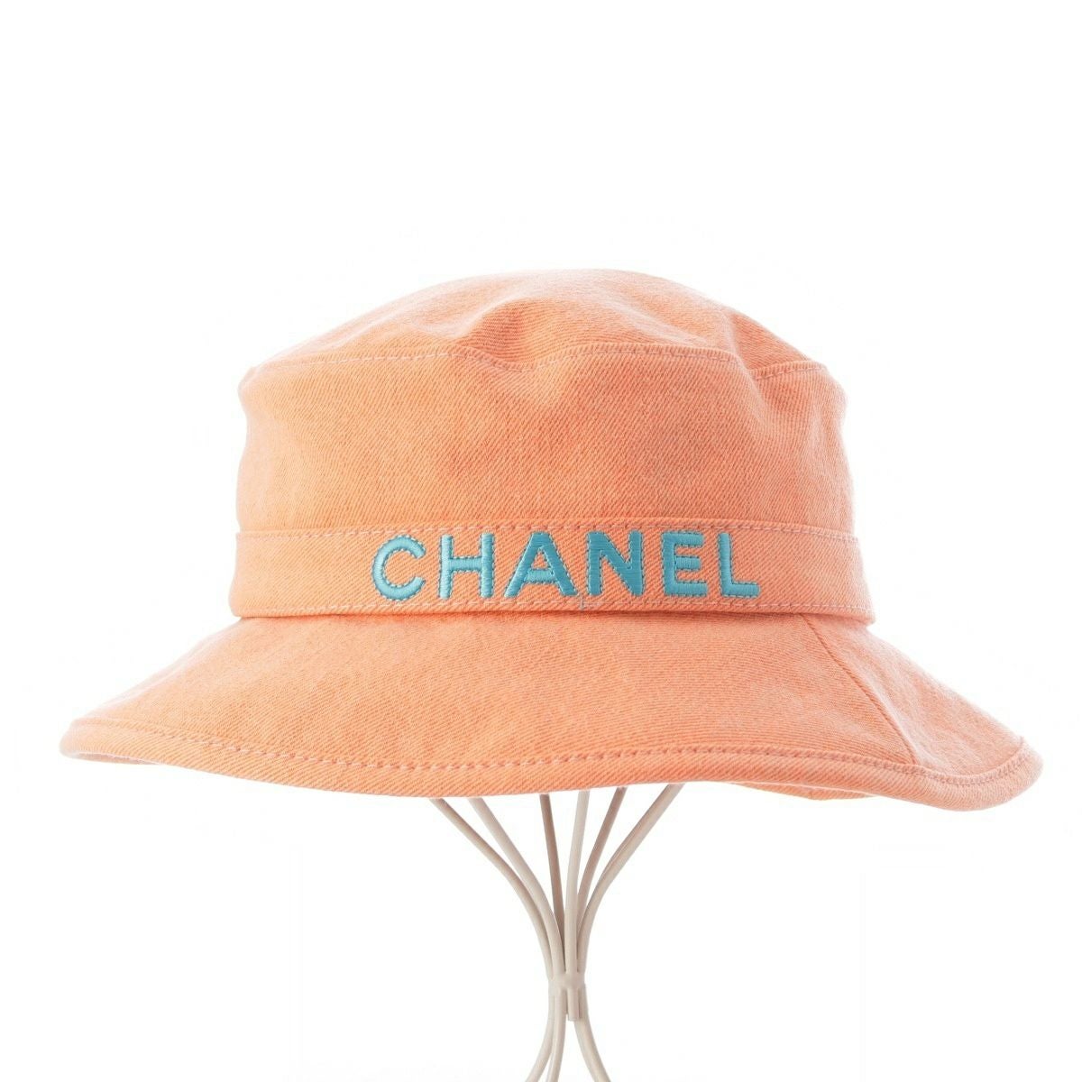 シャネル コットン CHANELロゴ バケット ハット 帽子 オレンジ M