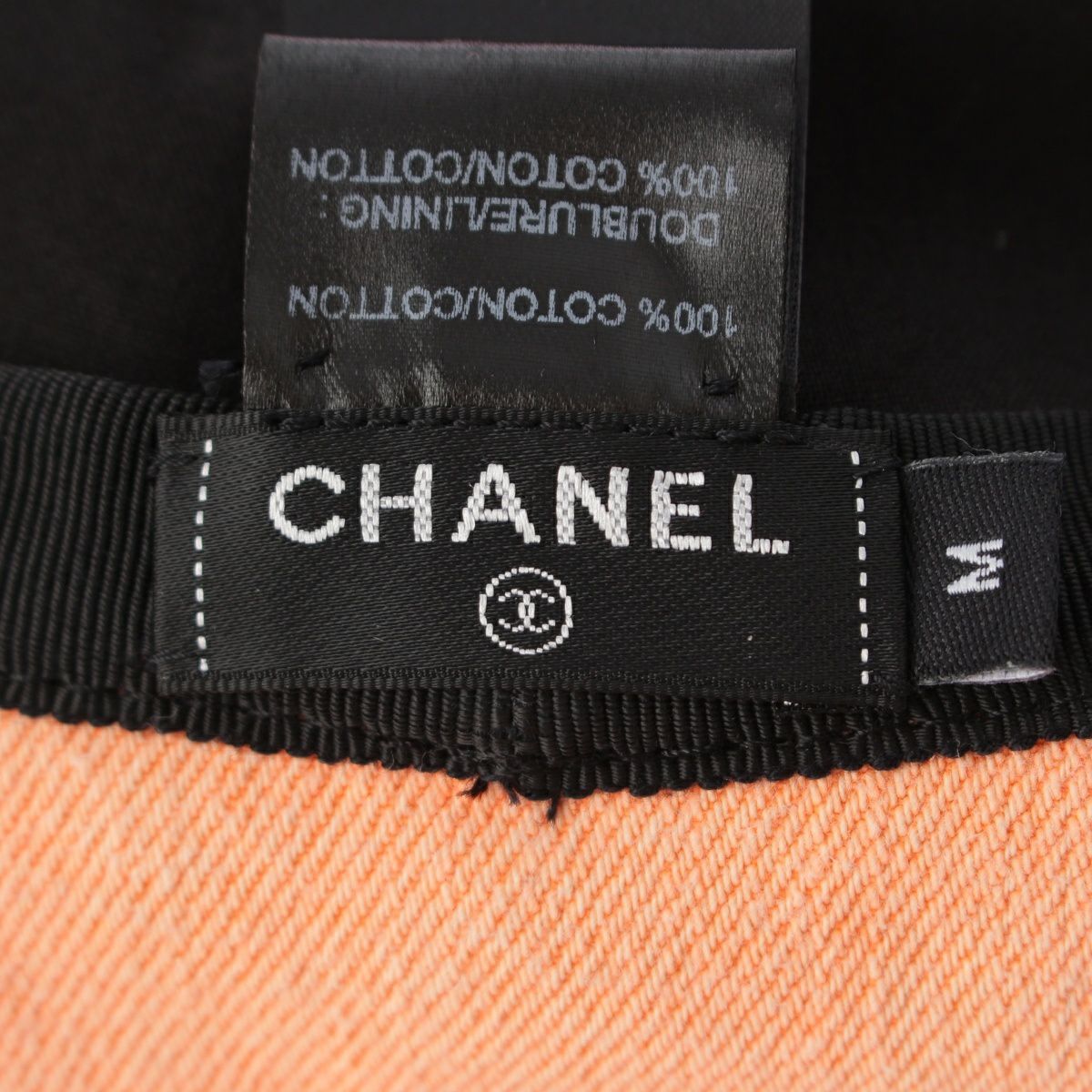 シャネル コットン CHANELロゴ バケット ハット 帽子 オレンジ M